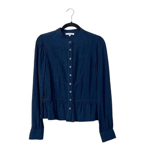 Current Air Navy Blue Button Up Peplum Shirt Blouse Size Medium