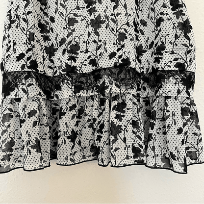 CAbi Everything Top Ruffle Hem Sheer Floral Bouquet Polka Dot Blouse Size Small