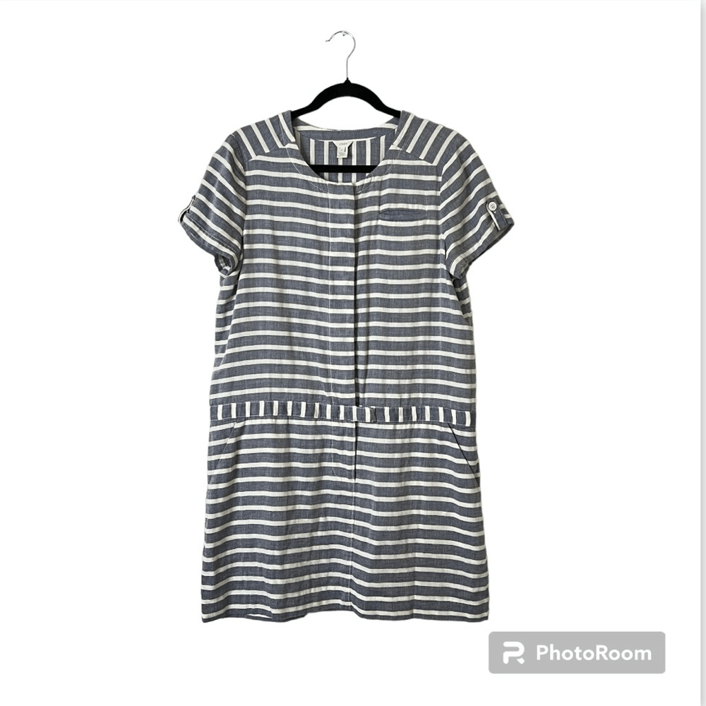 J. Crew Striped Short Sleeve Chambray Mini Dress Size 10