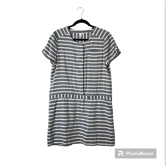 J. Crew Striped Short Sleeve Chambray Mini Dress Size 10