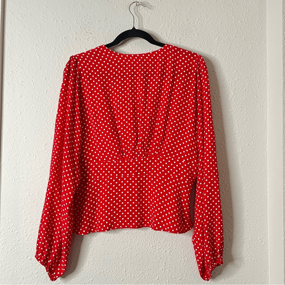Free People Love Street Red White Polka Dot Long Sleeves Blouse M Retro Romantic