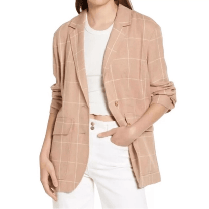 Madewell Breezewoven Larsen Linen Blazer Windowpane Plaid Sandstone Beige / Tan