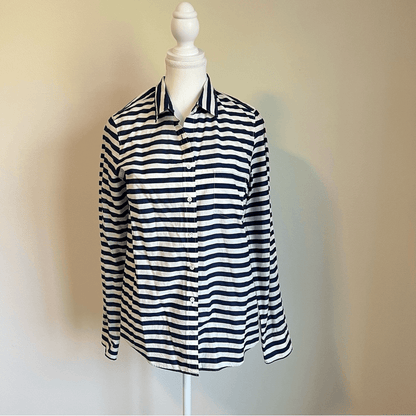 J. CREW Striped Boy Shirt Navy Blue White Long Sleeve Button Down Size 6