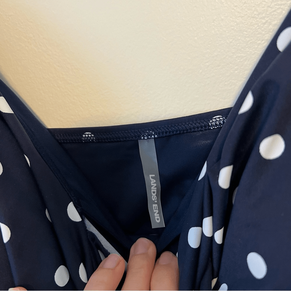 Lands' End Polka Dot Tankini Top Navy Blue NEW Size 16