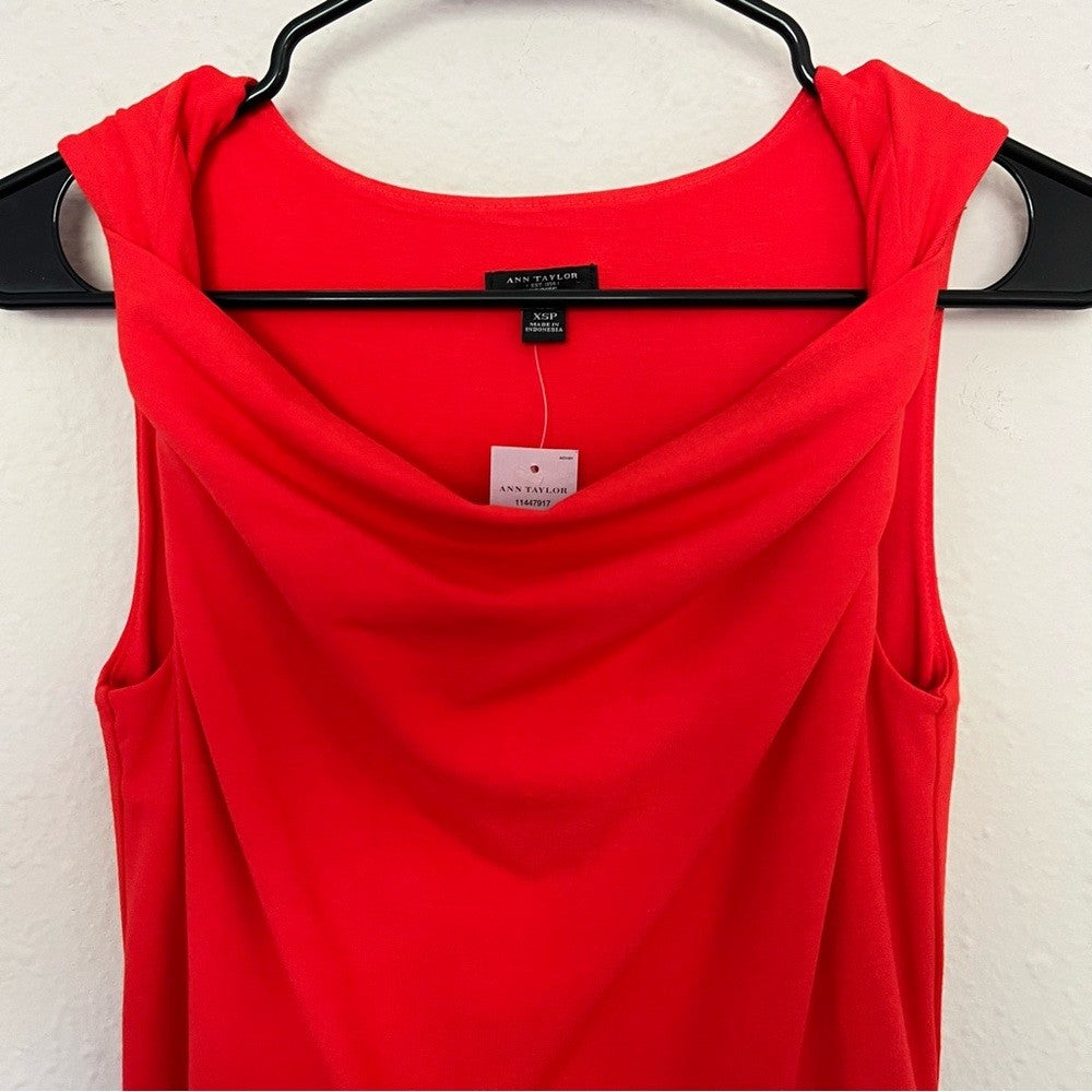 Ann Taylor Cowl Neck Red Sleeveless Mini A-line Dress NEW Size XS Petite
