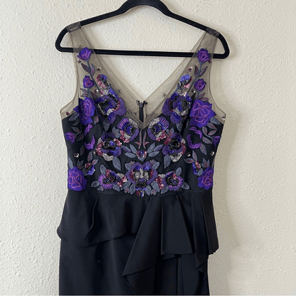 Marchesa Notte Floral Beaded Embroidered Column Gown Maxi Dress NEW Size 10