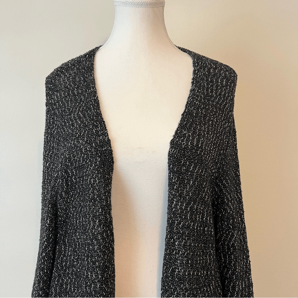 J. Jill Black & Gray Marled Textured Open Front Cotton Blend Cardigan Size Large