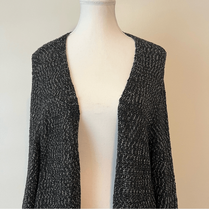J. Jill Black & Gray Marled Textured Open Front Cotton Blend Cardigan Size Large