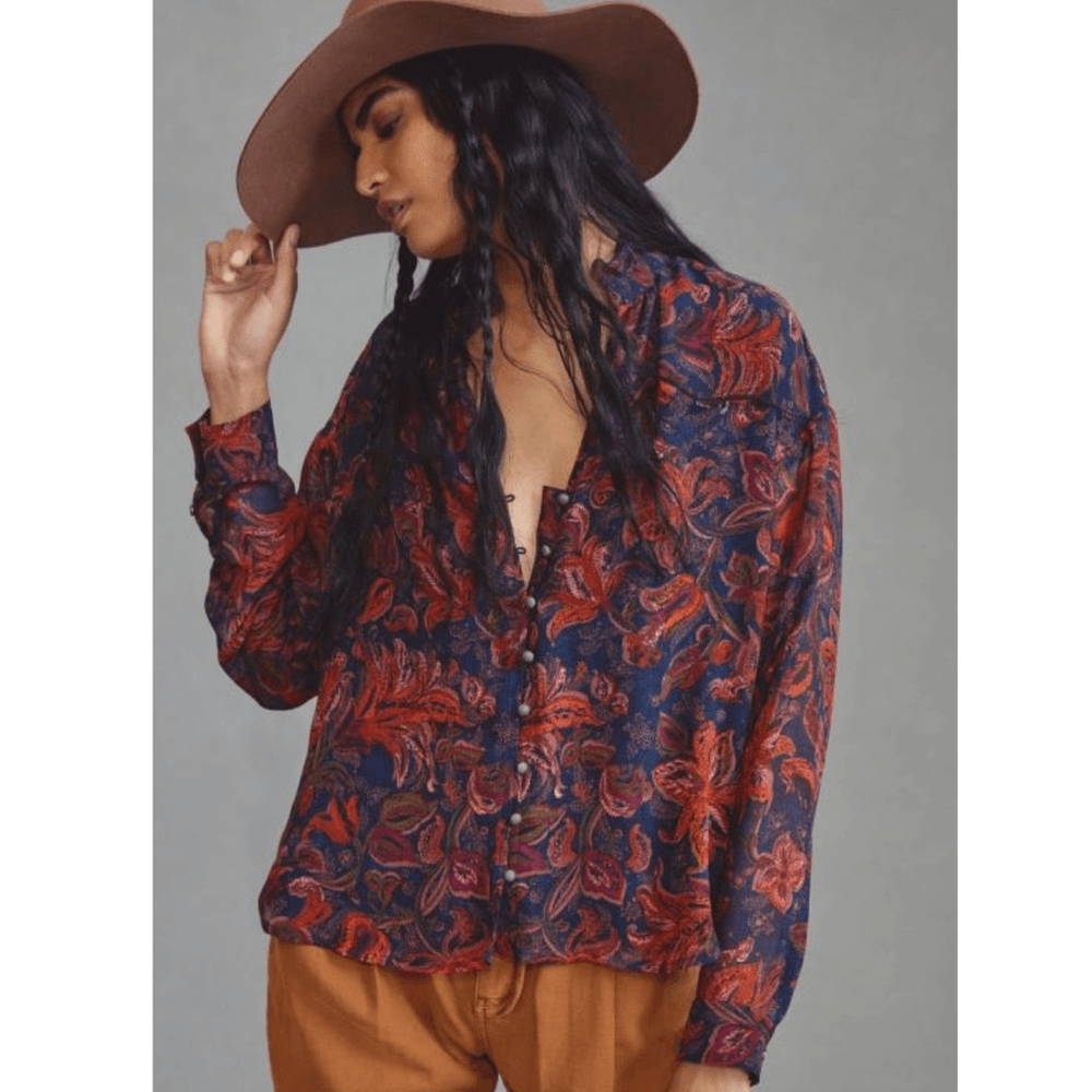 Anthropologie Pilcro The Tavi Floral Buttondown Blouse Top Size XS