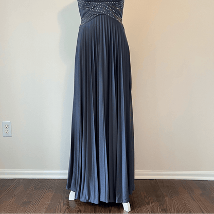 Betsy & Adam Full Length Pleated Halter Prom Bridal Maxi Dress Size 8 Y2K 90s