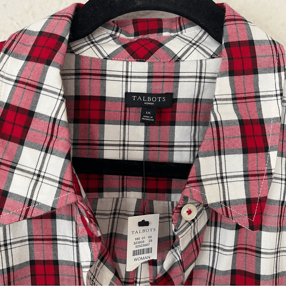 Talbots Classic Plaid Button Down Shirt Holiday NEW Plus Size 1X