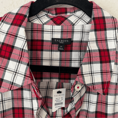 Talbots Classic Plaid Button Down Shirt Holiday NEW Plus Size 1X
