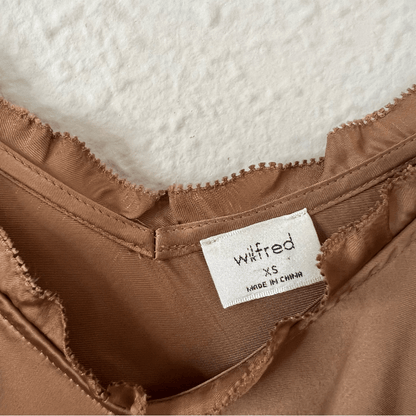 Aritzia Wilfred Brown Satin Cami Tank Top Size XS V Neck
