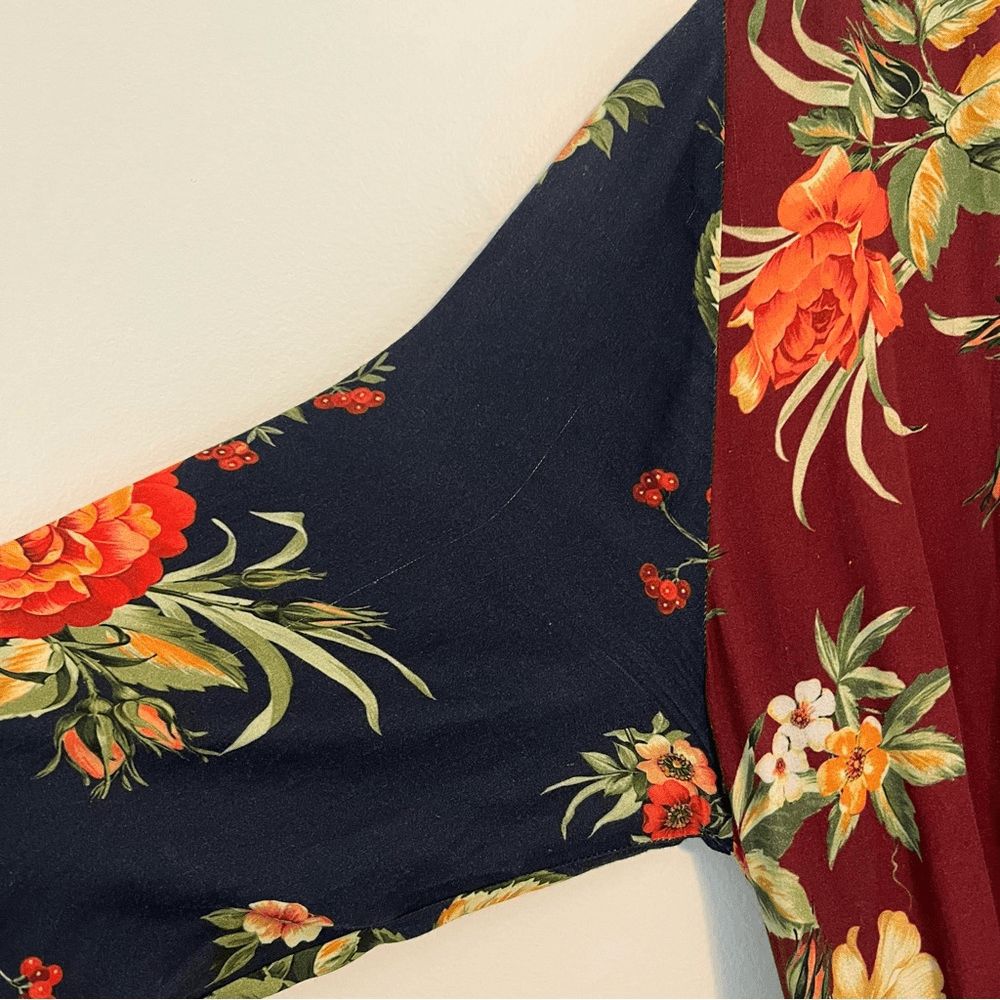 Anthropologie Farm Rio Audrey Wrap Maxi Dress Floral Long Sleeve Size SP