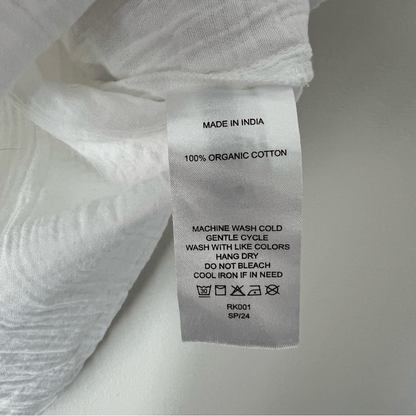 Quince Gauze Organic Cotton White Roll Sleeve Shirt Blouse Top Size Large