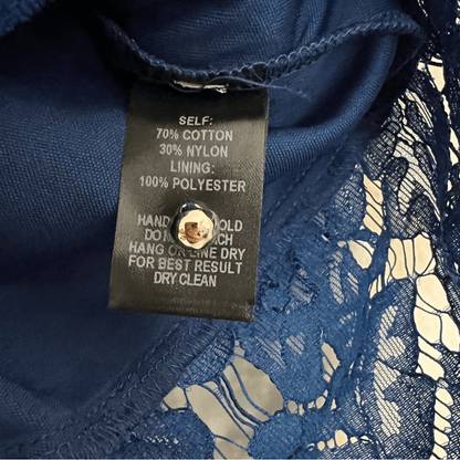 Lulus Heartbeats Blue Eyelash Trim Tiered Lace Blouse Crop Top XL