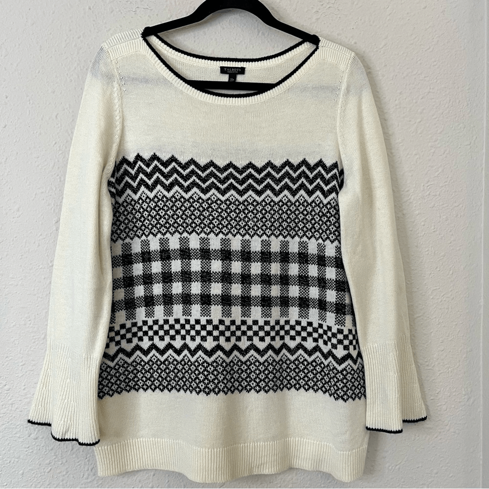 Talbots Wool Blend Geometric Print Crew Neck Sweater Size 1XP