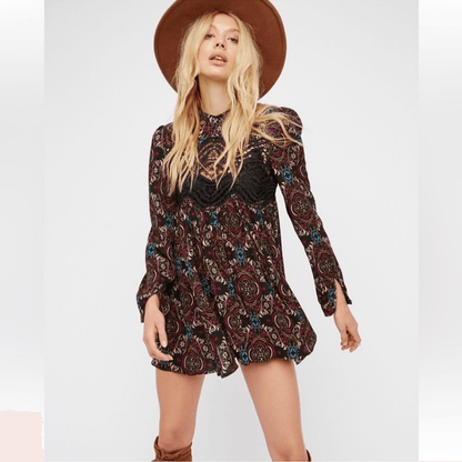 Free People Sweet Thang Printed Black Tunic Combo Size Small