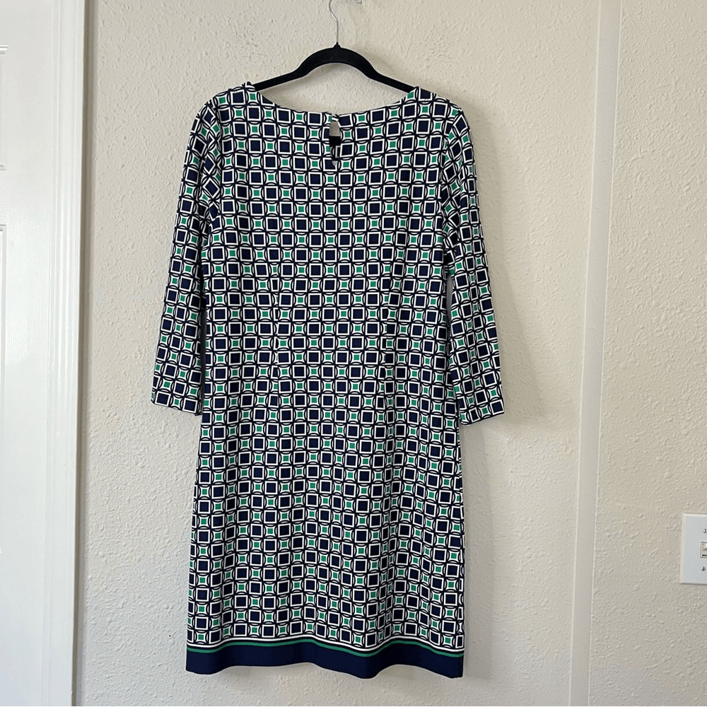 Talbots Geometric Print 3/4 Sleeve Shift Dress Size 8