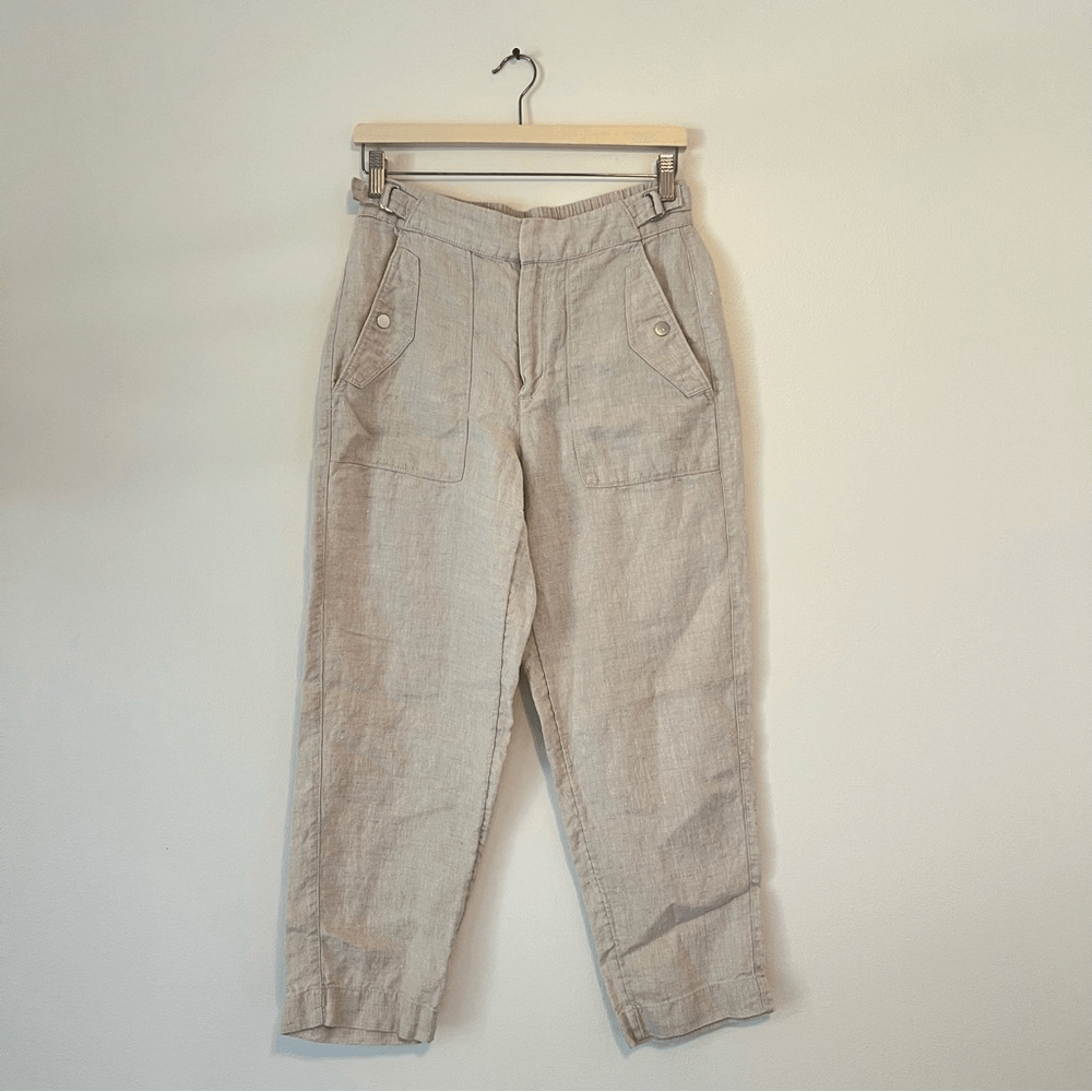 Athleta Voyager 100% Linen Pants Size 4 Cream Coastal Beach Vacation