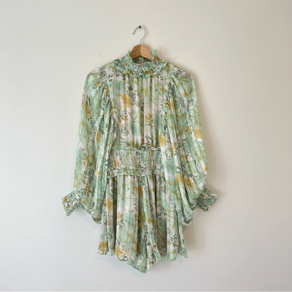 Free People x Elliatt Ophelia Playsuit Romper Floral Size Medium Mint Green