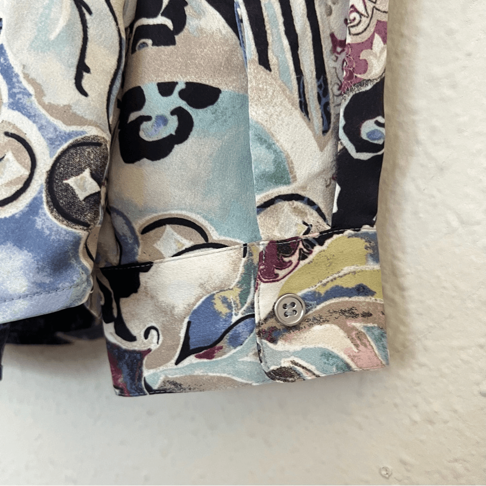 Chicos Mystic Mix Geneva BoHo Silky Shirt Blouse Button Down Paisley Size Small