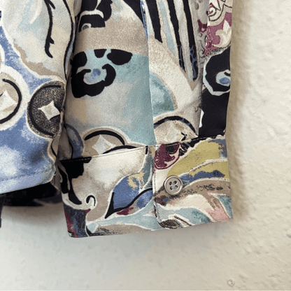 Chicos Mystic Mix Geneva BoHo Silky Shirt Blouse Button Down Paisley Size Small