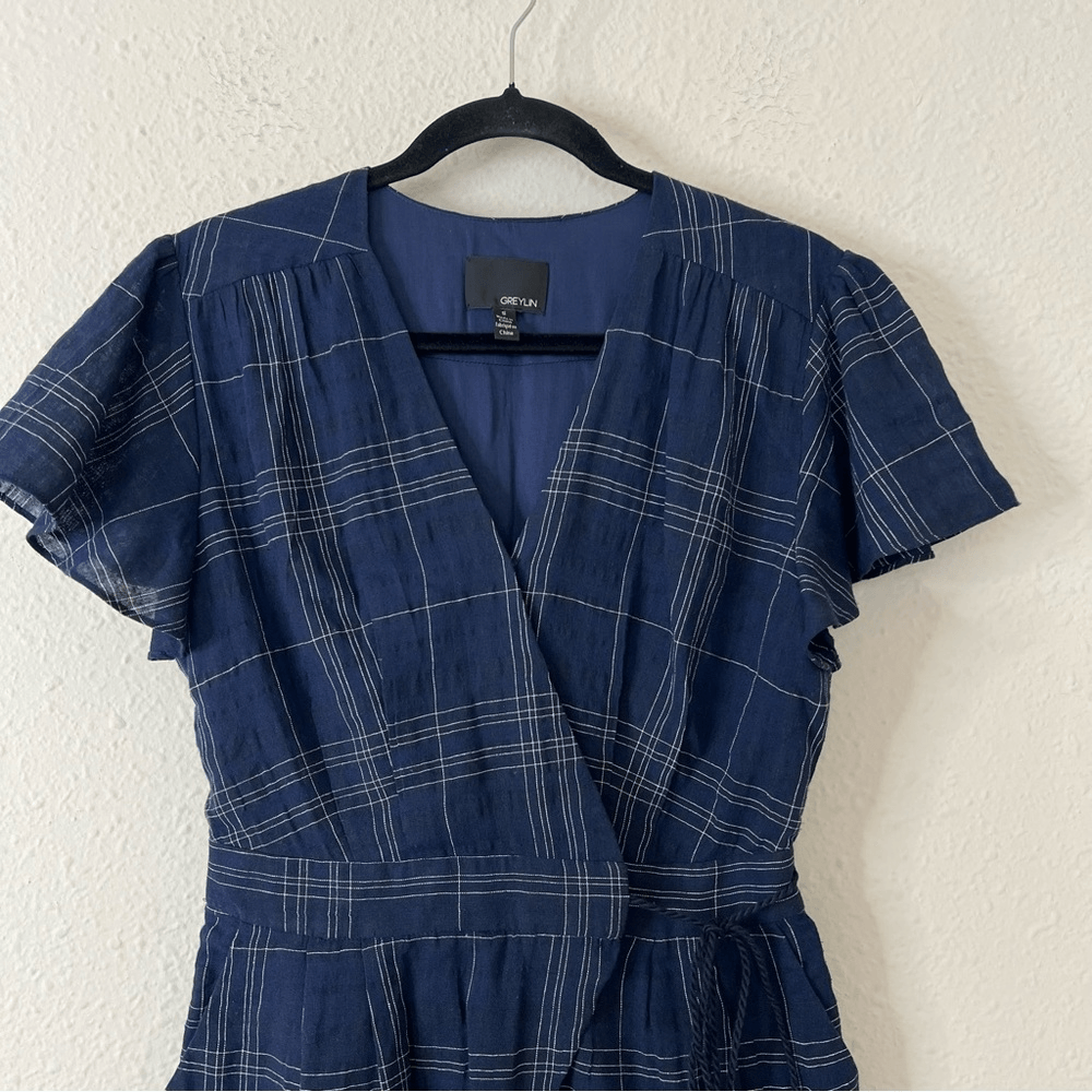 Anthropologie Greylin Misla Cotton Blend Wrap Plaid Romper  Size Small