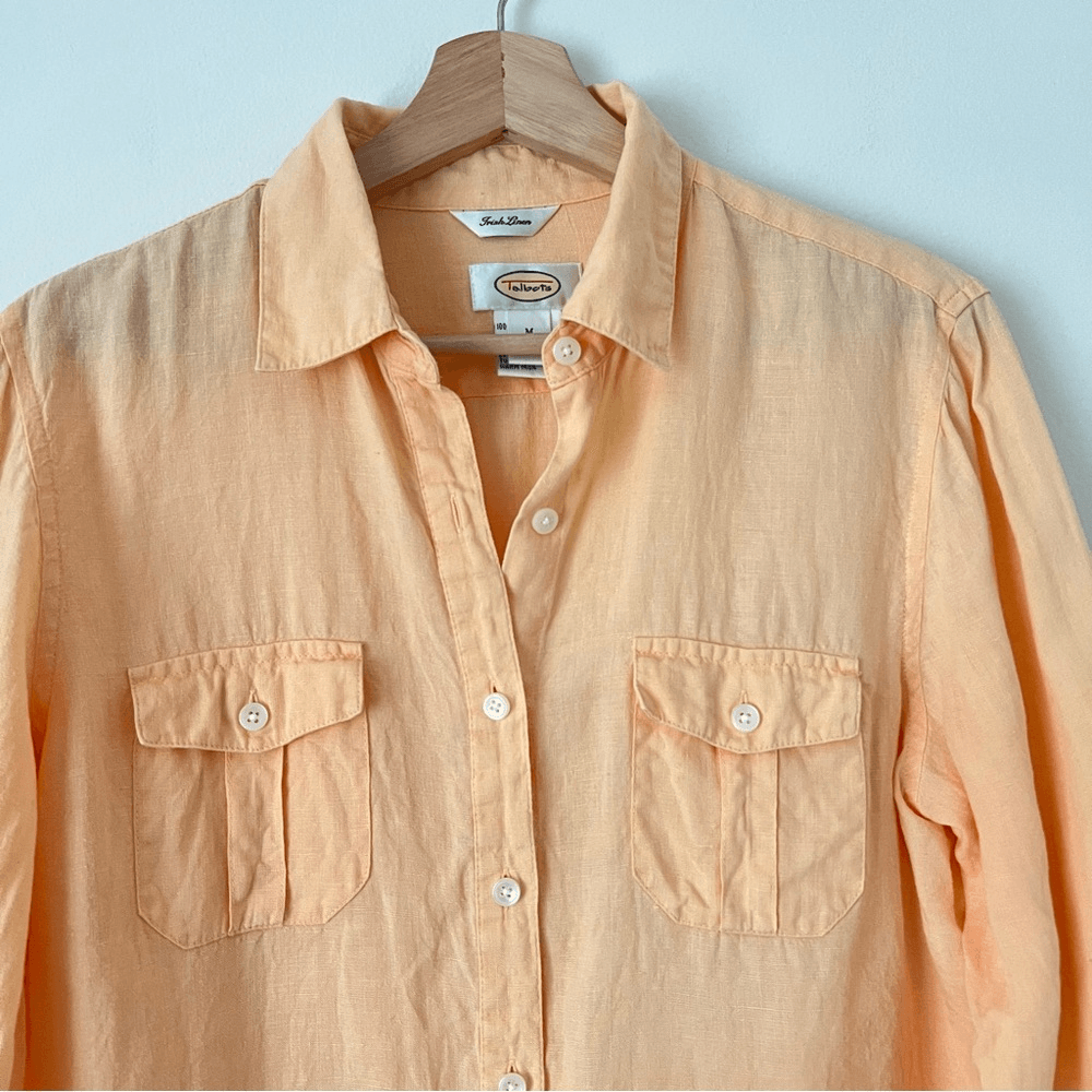 Talbots Irish Linen Button Down Long Sleeve Shirt in Peach Orange Size Medium