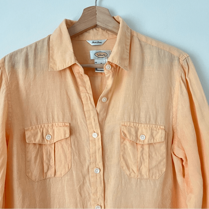 Talbots Irish Linen Button Down Long Sleeve Shirt in Peach Orange Size Medium
