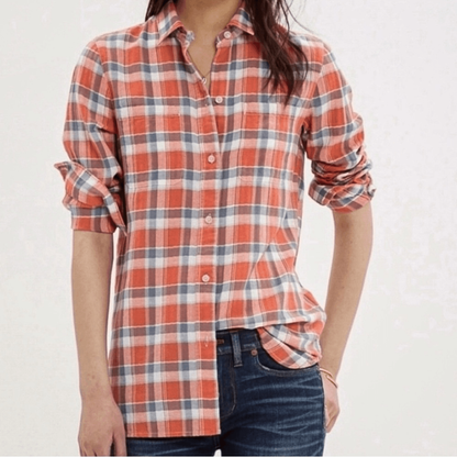 Madewell Ex-Boyfriend Plaid Flannel Button Down Shirt Size Small Long Sleeve