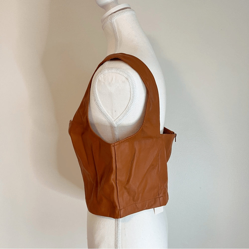 Anthropologie Maeve Faux Leather Cropped Notch Tank NEW Size 12