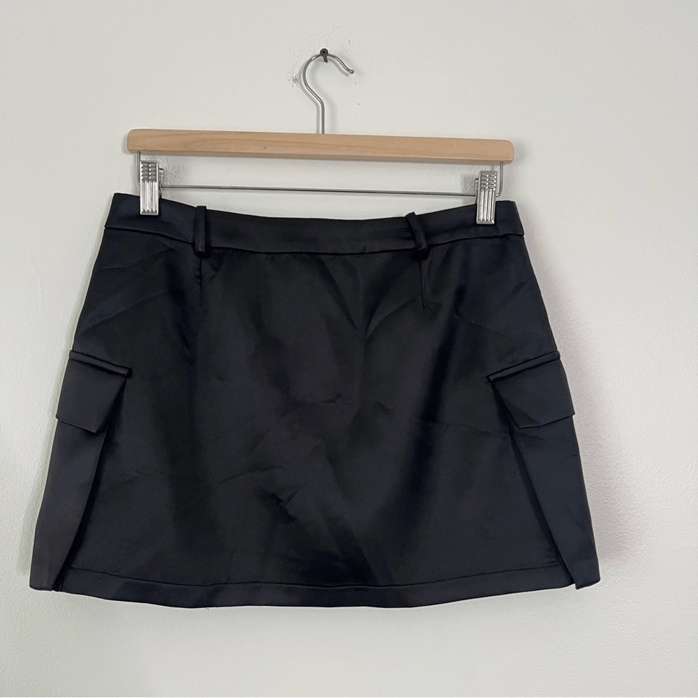Zara Black Satin Effect Cargo Mini Skirt NEW Size Medium