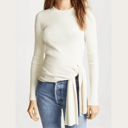 3.1 Phillip Lim Ribbed Sweater With Waist Tie Antique White Beige Size Small