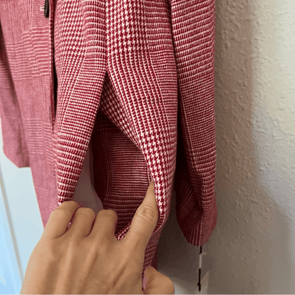 Anthropologie Avec Les Filles Red Houndstooth Plaid Longline Blazer NEW Size XL