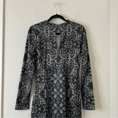 Free People Cabaret Paisley Floral Whimsical Cutout Maxi Long Sleeve Dress M