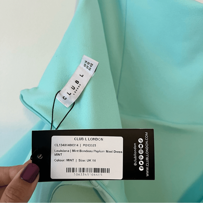 Club L London Louisiana Mint Bandeau Peplum Maxi Dress NEW Size US 10