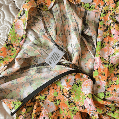 Open Edit Pleated Midi Skirt Orange Multi Meadow Floral Size Medium