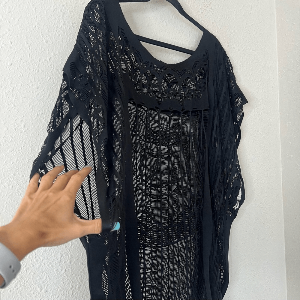 Black Lace Swim Cover Up Poncho Dress