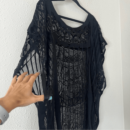 Black Lace Swim Cover Up Poncho Dress