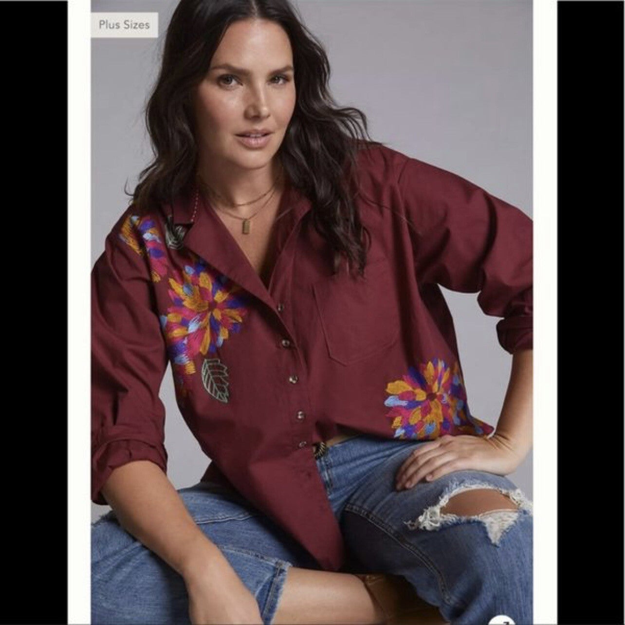 Anthropologie Maeve Embroidered Button Down Shirt NEW Size 8