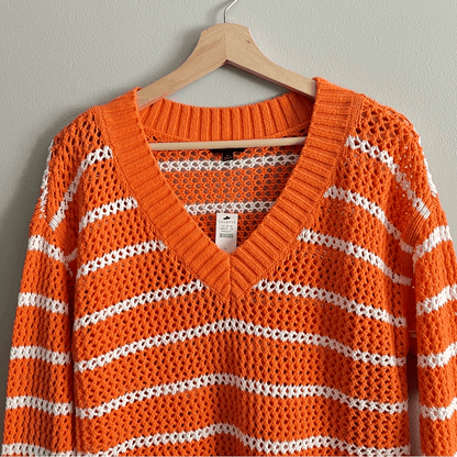 Talbots Open Weave Long Sleeve Sweater Cotton NEW Size Large Striped Resortwear