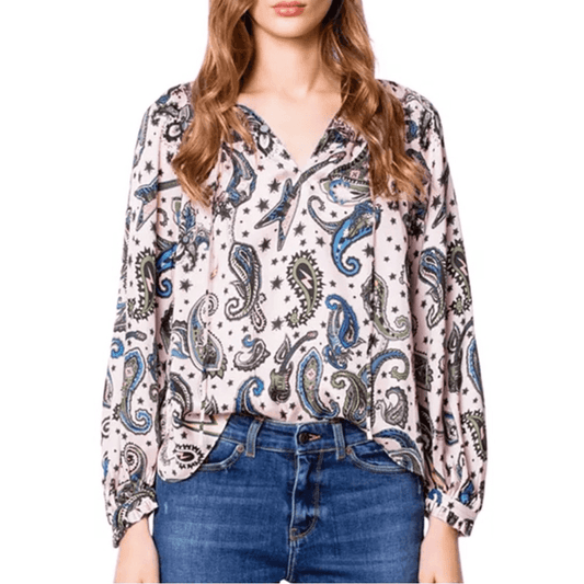 Zadig & Voltaire Theresa Print Paisley Tunic Top Blouse Small Long Sleeve Pink