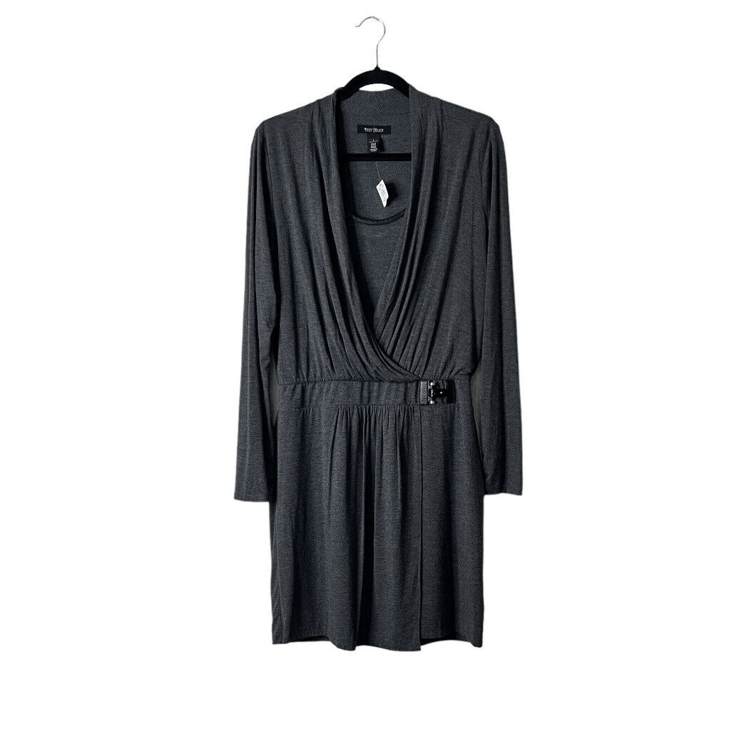 White House Black Market Women’s Surplice Wrap Dress NEW Size 8 Gray Long Sleeve