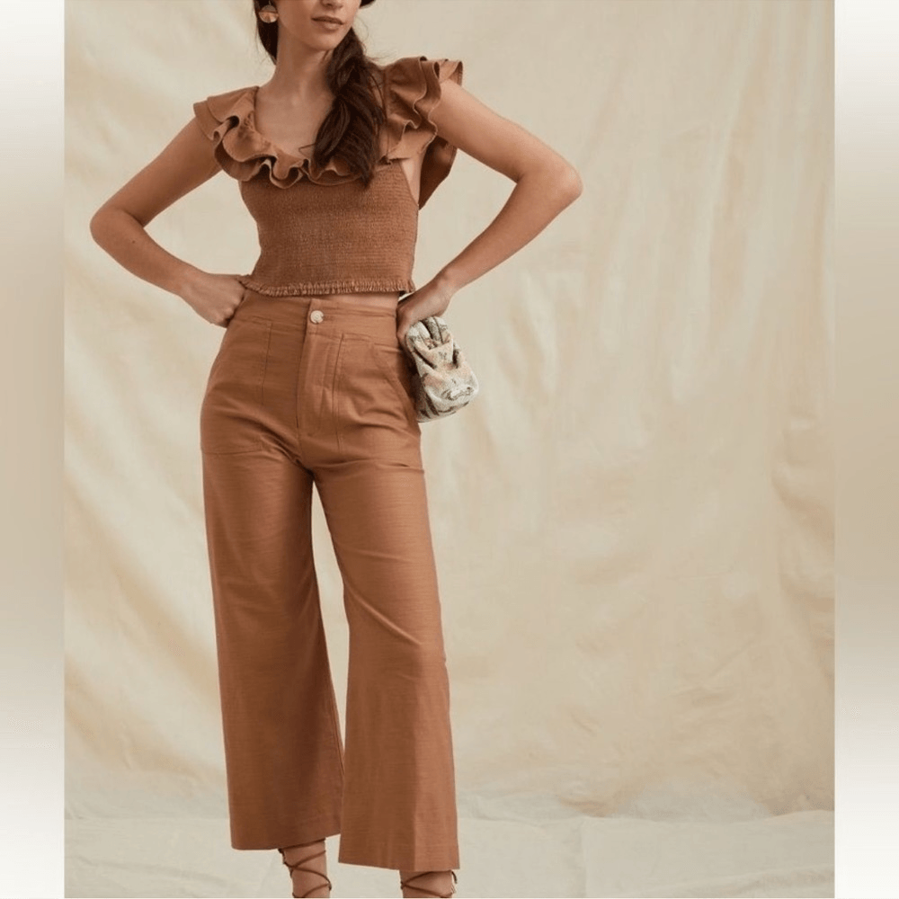 Anthropologie Maeve Ruffled Smocked Tank Top Brown NEW Plus Size 26W