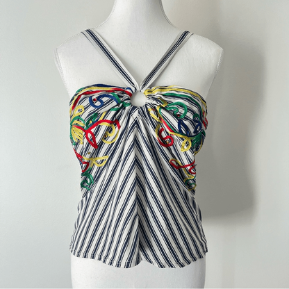 Anthropologie Tiny Avril Embroidered Striped Knit Halter Top Size Medium