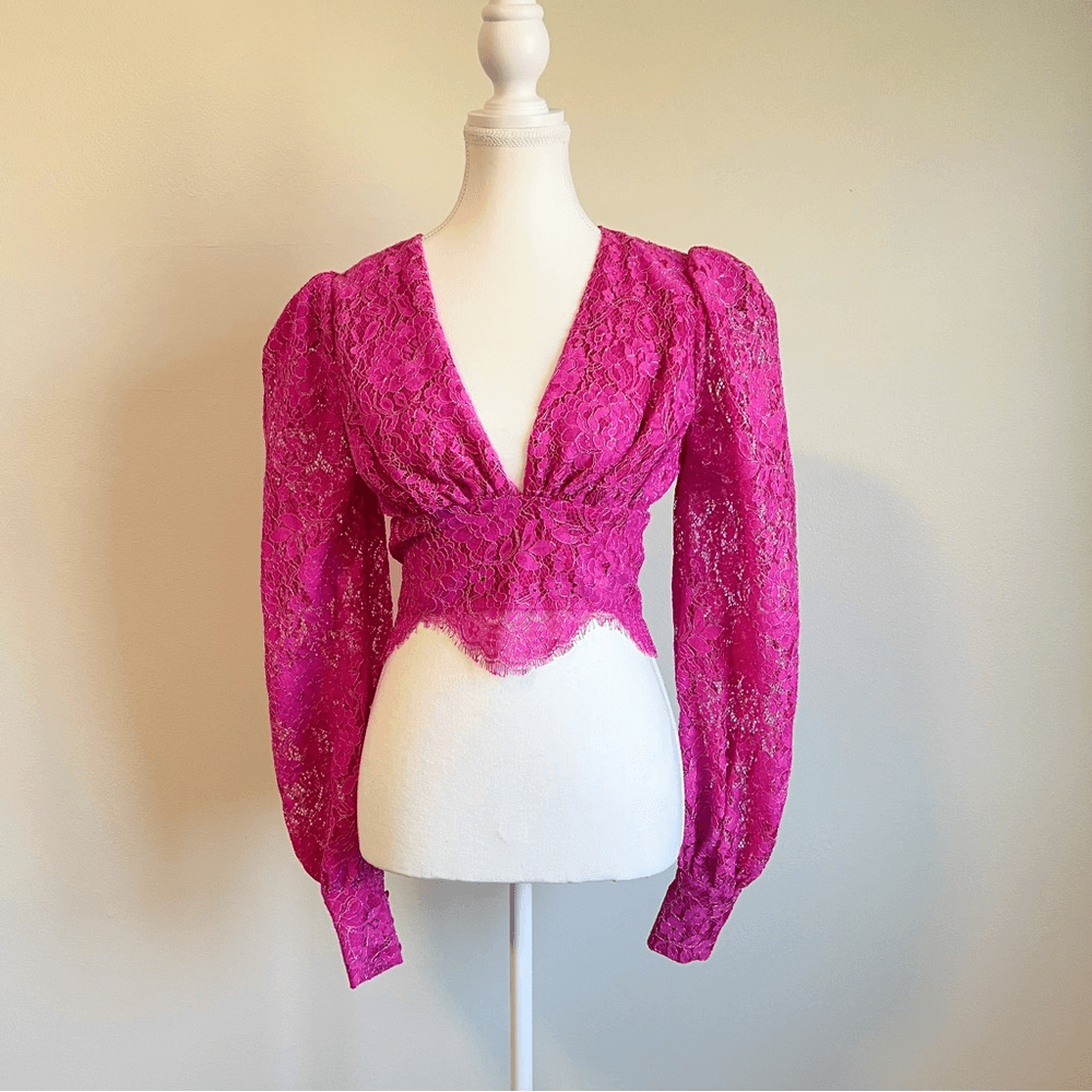 NBD Merlot Lace Blouse Top in Magenta Size Small Long Sleeve