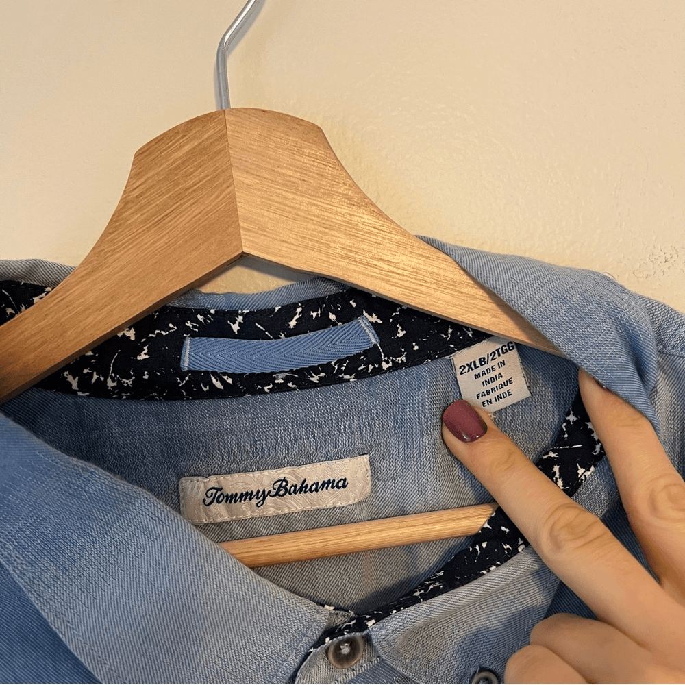 Tommy Bahama Ocean Fade Camp Shirt Button Down Size 2XLB Short Sleeve Blue