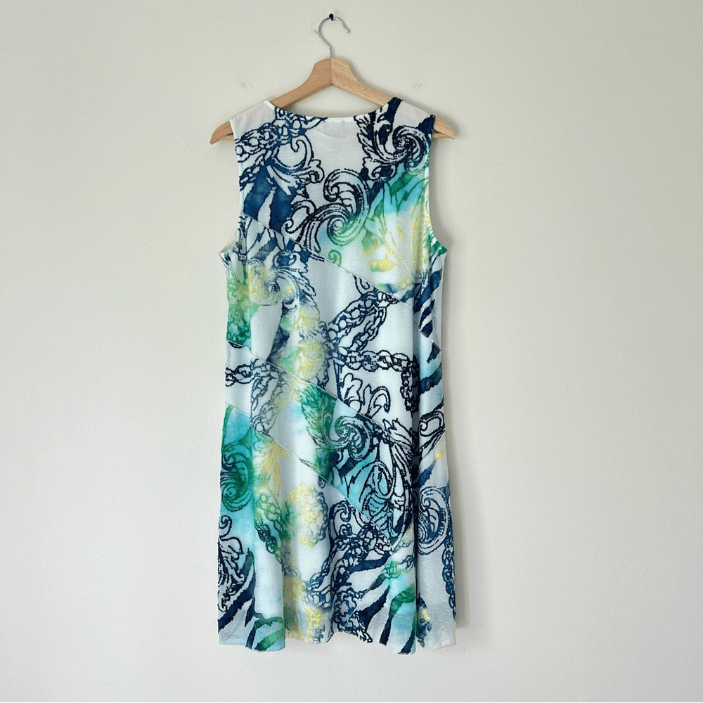 Chico's Blue and Green Patterned Mini Tunic Dress with Jacket Size 2 / L