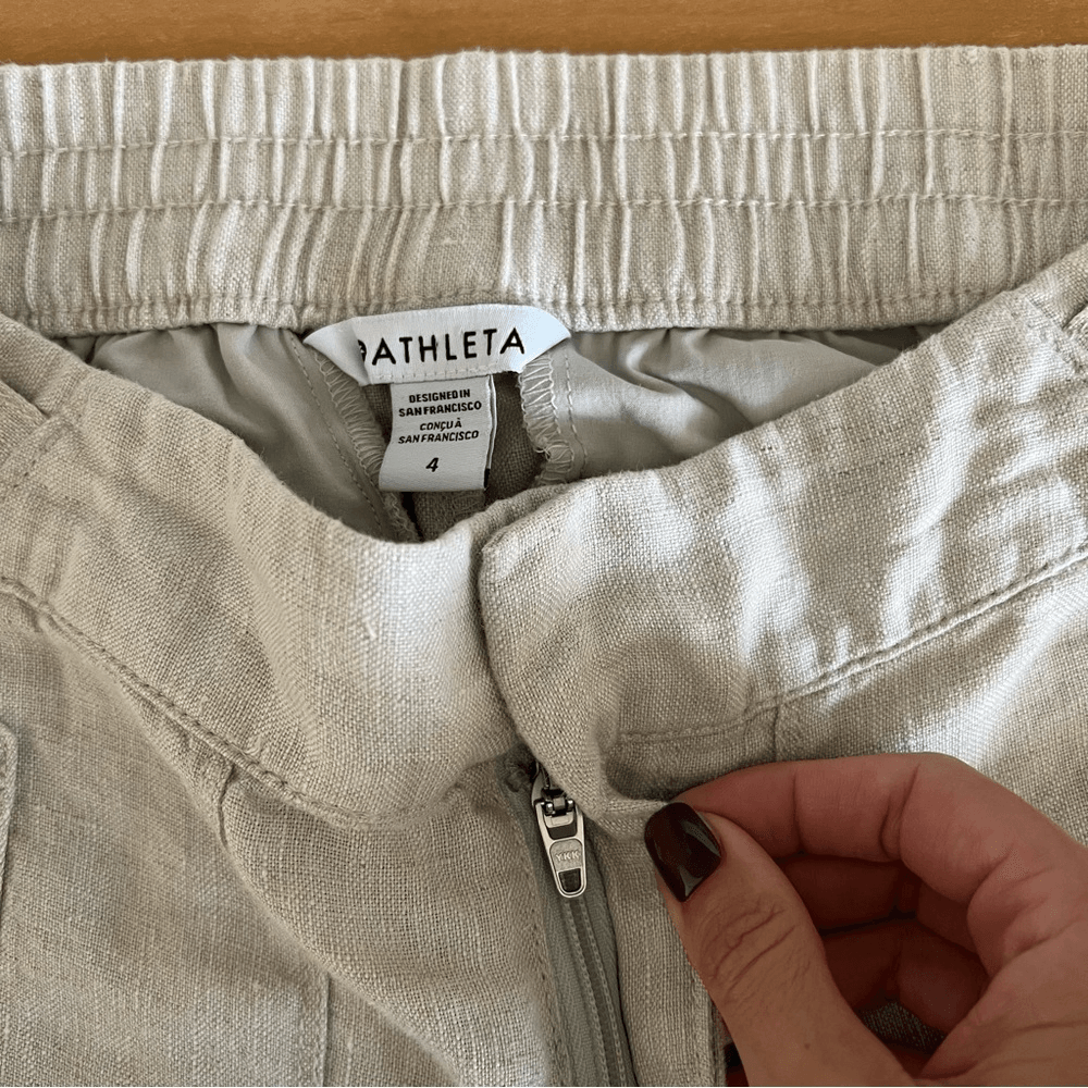 Athleta Voyager 100% Linen Pants Size 4 Cream Coastal Beach Vacation